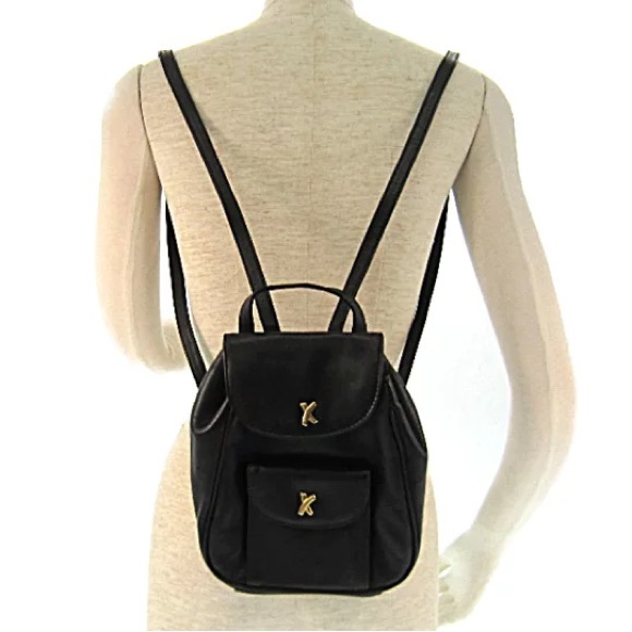 PALOMA PICASSO Vintage Black Leather Gold Hardware Mini Magnetic Backpack - Picture 3 of 15